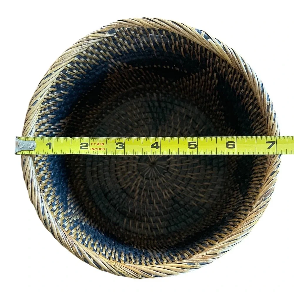 Handwoven Rattan Basket Two Tone‎ Black Natural Geometric Boho Decor Indonesia